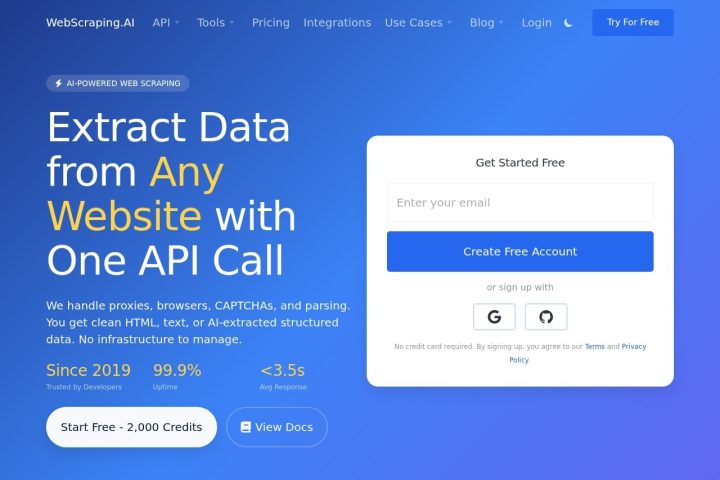 WebScraping.AI 界面截图